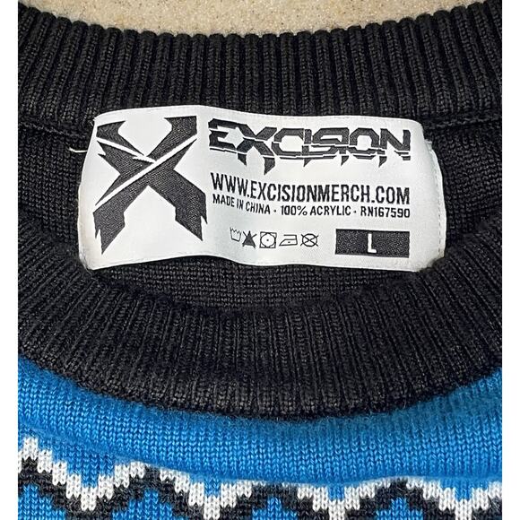 Excision Christmas Sweater Blue Pixelated Pattern Dinosaurs Men’s Size Large EUC - Picture 10 of 10